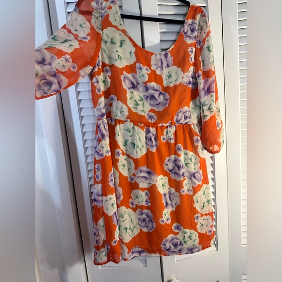 Vibrant Orange Floral Midi Dress - Picture 2 of 4